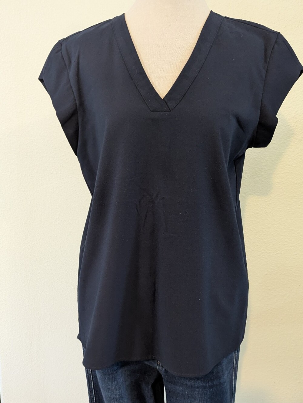 Hilary Radley Navy V-Neck Cap-Sleeve Blouse